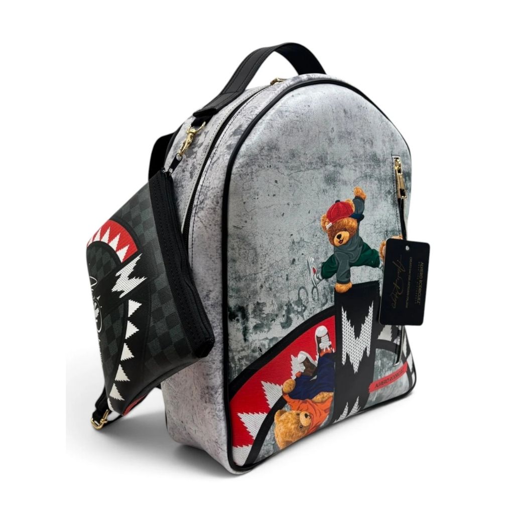Zaino Alviero Rodriguez grigio con teddy bear streetwear
