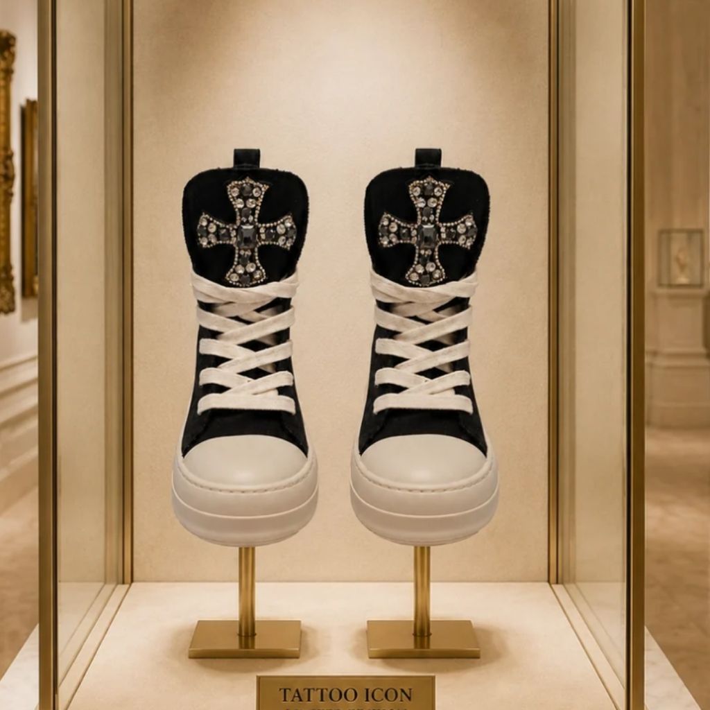 Sneaker Censored alta nera con croce gioiello