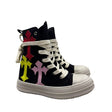 Sneaker alta Censored Croix Patch nera in tela con croci colorate e suola platform panna
