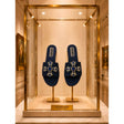 Ciabatta flat blu navy con croce maltese in pietre zaffiro e cristalli.