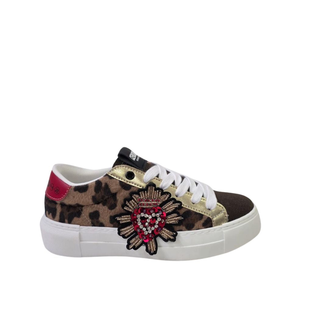 Sneaker Sacred leopardata con ricamo sacro cuore gioiello