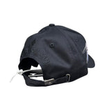Cappello baseball County of Milan in cotone nero con stampa ali spiegate blu su fronte e visiera.