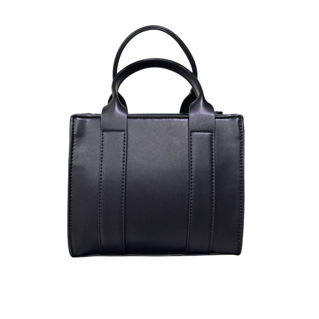 Mini tote bag County of Milan nera ecopelle liscia stampa Wings rosa fucsia doppi manici tracolla rimovibile