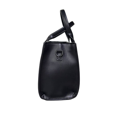 Mini tote bag County of Milan nera ecopelle liscia stampa Wings rosa fucsia doppi manici tracolla rimovibile