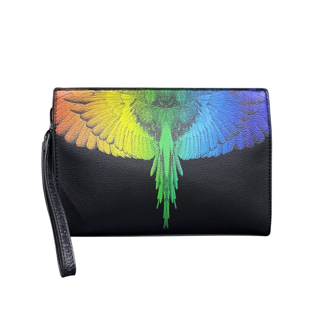 Borsello uomo County of Milan nero in ecopelle con stampa ali Wings arcobaleno multicolor