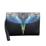 Borsello uomo County of Milan nero in ecopelle con stampa ali Wings blu royal turchese giallo