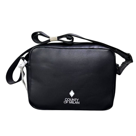 Borsello tracolla uomo County of Milan nero ecopelle liscia logo bianco tasca retro chiappa tracolla regolabile