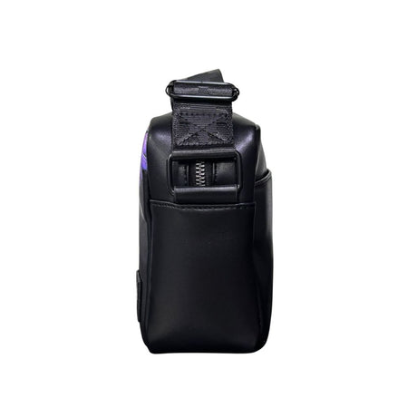 Borsello tracolla County of Milan nero ecopelle liscia stampa Wings viola rosa arancio giallo tasca retro chiappa