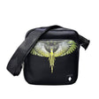 Borsello tracolla uomo County of Milan nero ecopelle con stampa Wings verde giallo e tracolla nylon logata