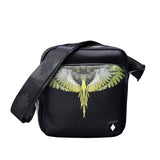 Borsello tracolla uomo County of Milan nero ecopelle con stampa Wings verde giallo e tracolla nylon logata