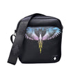 Borsello tracolla County of Milan nero ecopelle con stampa Wings blu royal rosa lilla giallo e tracolla nylon logata