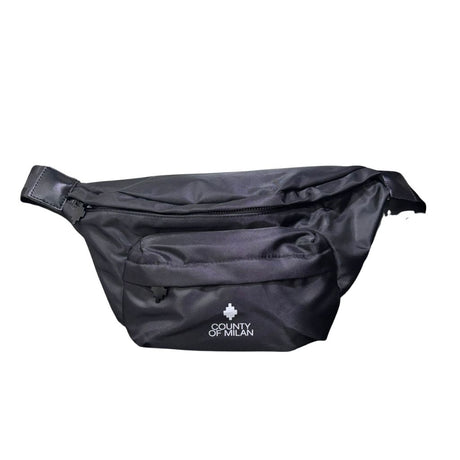 Marsupio nero County of Milan in licra con logo a croce bianco e tasca esterna a zip.