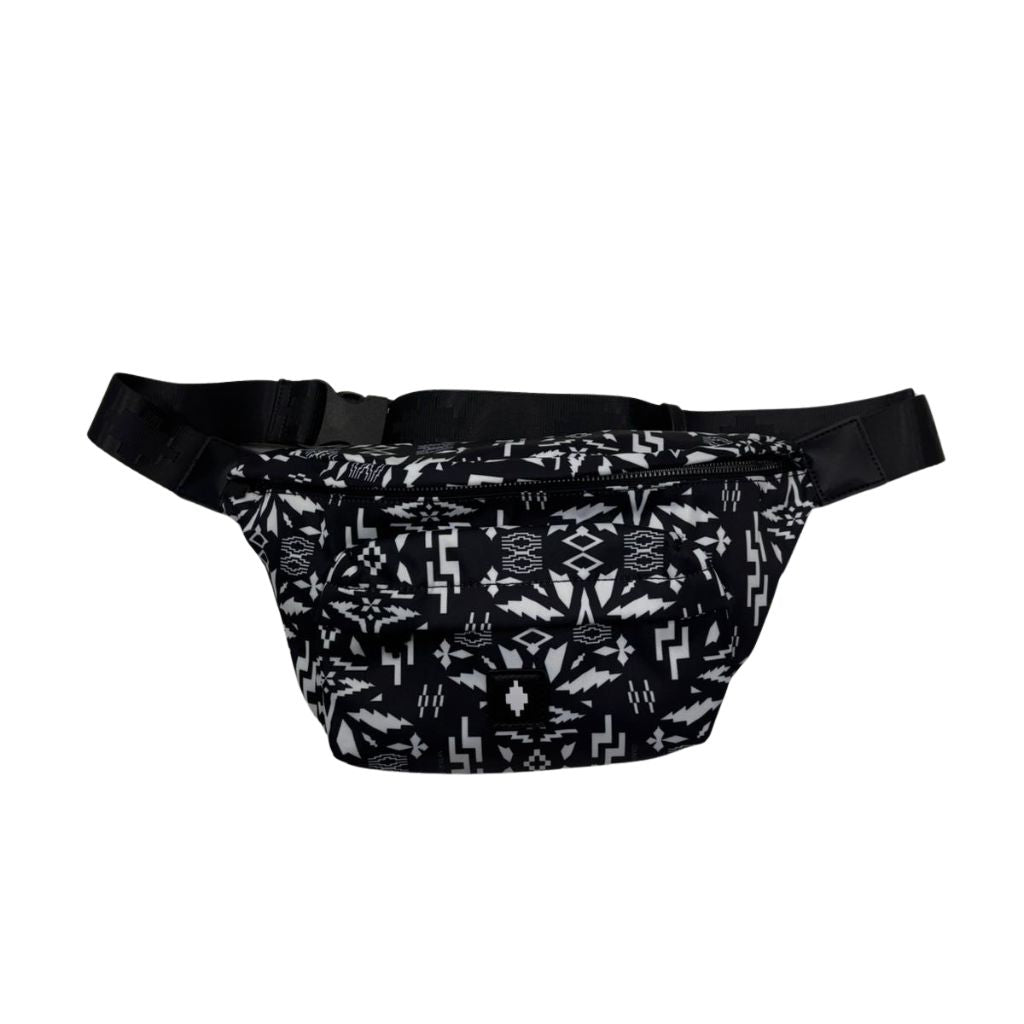 Marsupio in lycra nero e bianco con stampa geometrica Navajo, County of Milan.
