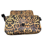 Mini bag in ecopelle liscia County of Milan con stampa leopardata all-over, logo croce nera in rilievo e tracolla nera regolabile.
