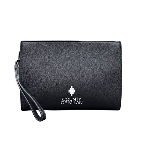 Borsello uomo County of Milan nero in ecopelle bottolata con logo bianco e polsino logato