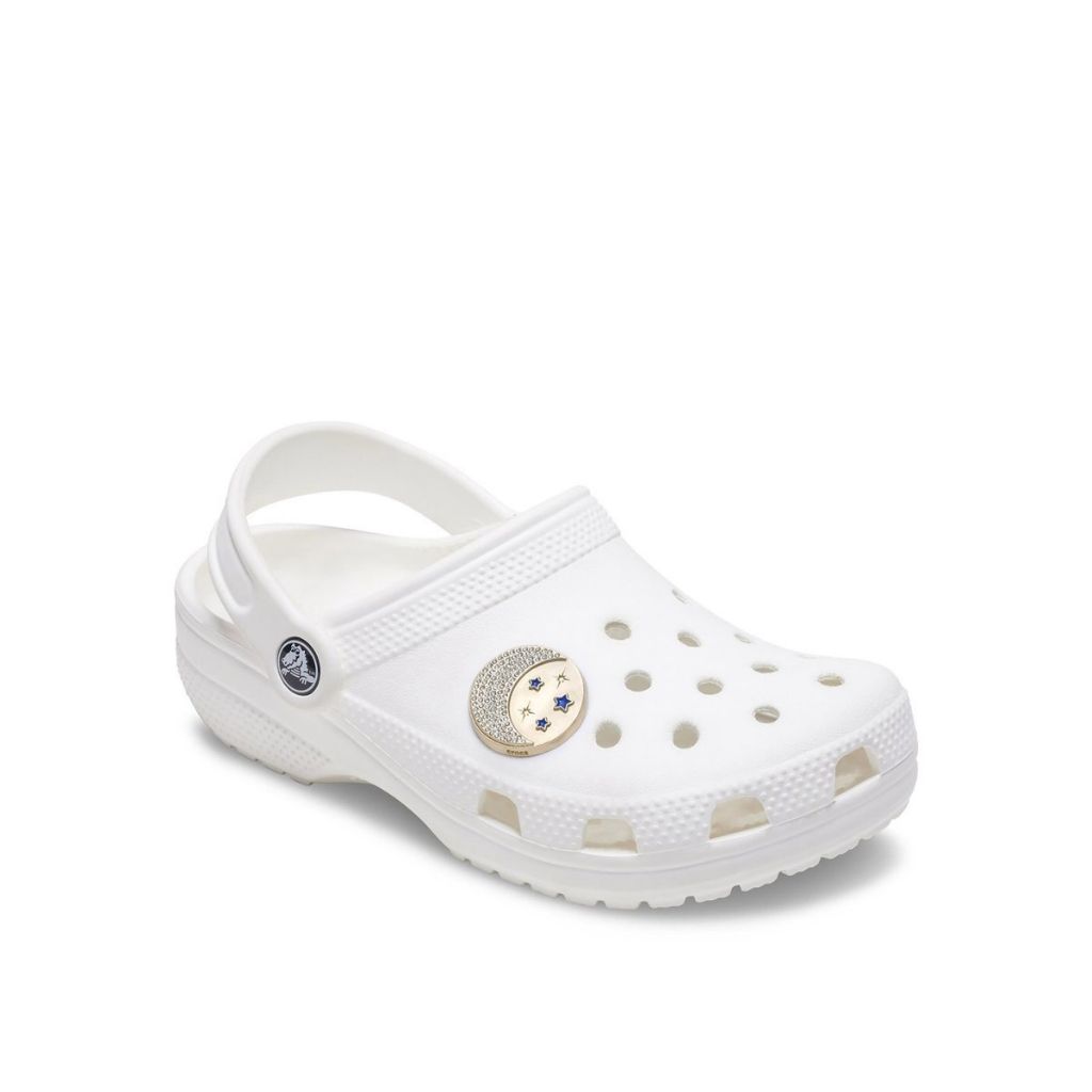 Charm singolo per Crocs dorato con luna di cristalli e stelle blu