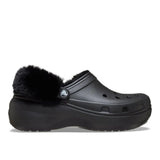 Clog Crocs Classic Platform nero con fodera effetto peluche e cinturino posteriore rivestito