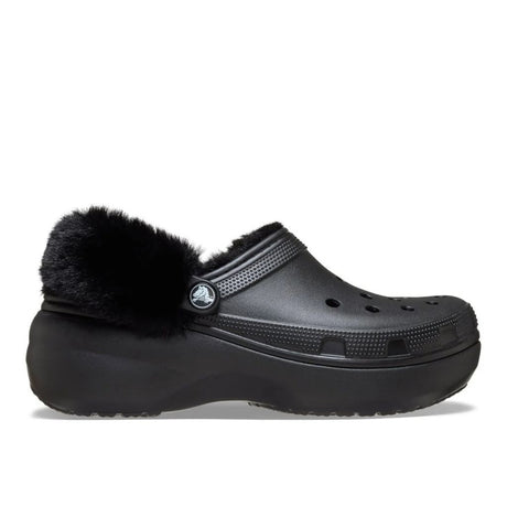 Clog Crocs Classic Platform nero con fodera effetto peluche e cinturino posteriore rivestito