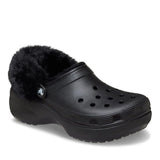 Clog Crocs Classic Platform nero con fodera effetto peluche e cinturino posteriore rivestito