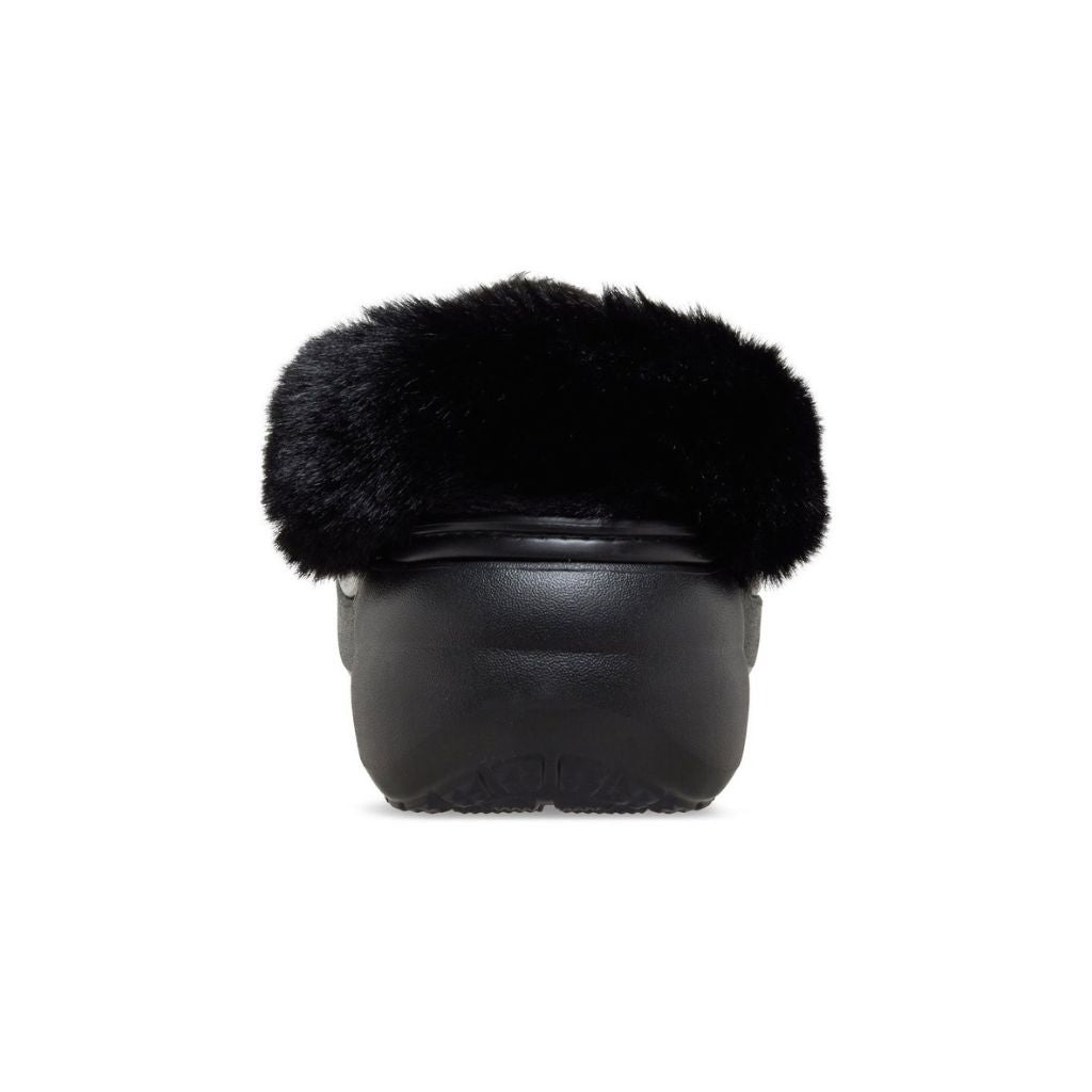 Clog Crocs Classic Platform nero con fodera effetto peluche e cinturino posteriore rivestito