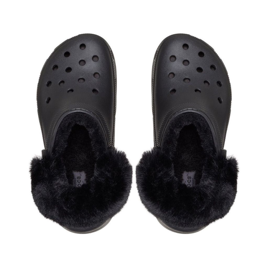 Clog Crocs Classic Platform nero con fodera effetto peluche e cinturino posteriore rivestito