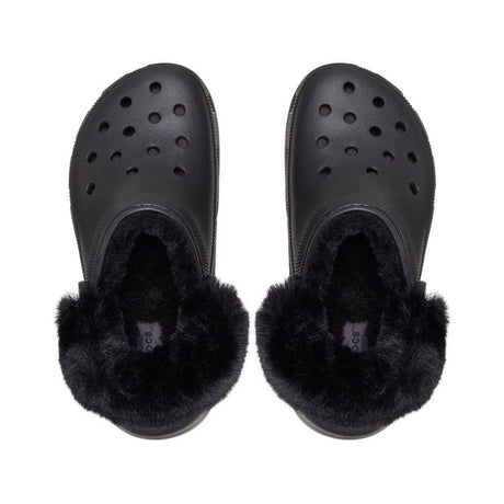 Clog Crocs Classic Platform nero con fodera effetto peluche e cinturino posteriore rivestito