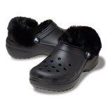 Clog Crocs Classic Platform nero con fodera effetto peluche e cinturino posteriore rivestito