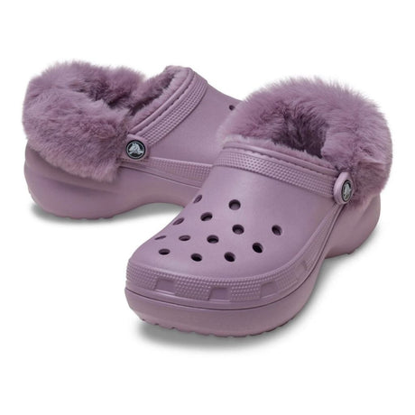 Clog Crocs Classic Platform lilla con fodera effetto peluche e cinturino posteriore rivestito