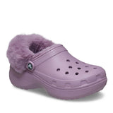 Clog Crocs Classic Platform lilla con fodera effetto peluche e cinturino posteriore rivestito