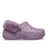 Clog Crocs Classic Platform lilla con fodera effetto peluche e cinturino posteriore rivestito