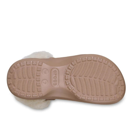 Clog Crocs Classic Platform cappuccino con fodera effetto peluche crema e cinturino posteriore rivestito