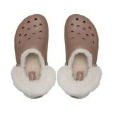 Clog Crocs Classic Platform cappuccino con fodera effetto peluche crema e cinturino posteriore rivestito