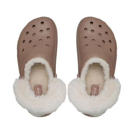 Clog Crocs Classic Platform cappuccino con fodera effetto peluche crema e cinturino posteriore rivestito