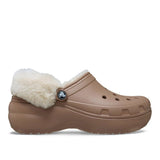 Clog Crocs Classic Platform cappuccino con fodera effetto peluche crema e cinturino posteriore rivestito