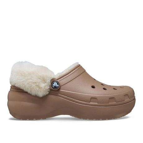 Clog Crocs Classic Platform cappuccino con fodera effetto peluche crema e cinturino posteriore rivestito