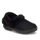 Clog Crocs nero in finta scamosciata con colletto in ecopelliccia e cinturino posteriore