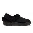 Clog Crocs nero in finta scamosciata con colletto in ecopelliccia e cinturino posteriore