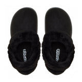 Clog Crocs nero in finta scamosciata con colletto in ecopelliccia e cinturino posteriore