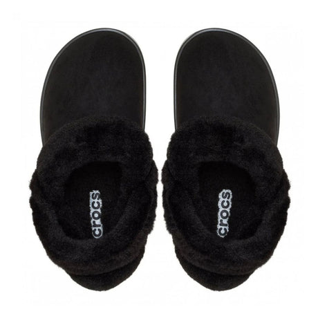 Clog Crocs nero in finta scamosciata con colletto in ecopelliccia e cinturino posteriore