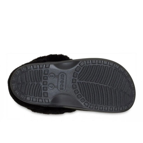 Clog Crocs nero in finta scamosciata con colletto in ecopelliccia e cinturino posteriore