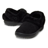 Clog Crocs nero in finta scamosciata con colletto in ecopelliccia e cinturino posteriore