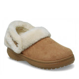 Clog Crocs cammello in finta scamosciata con colletto in ecopelliccia crema e cinturino