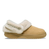 Clog Crocs in finta scamosciata con colletto in ecopelliccia crema e cinturino