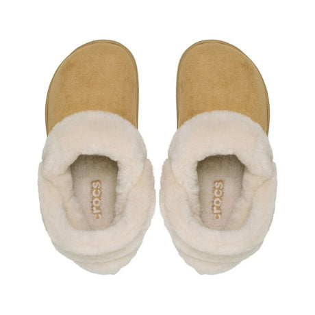 Clog Crocs in finta scamosciata con colletto in ecopelliccia crema e cinturino