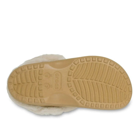 Clog Crocs in finta scamosciata con colletto in ecopelliccia crema e cinturino