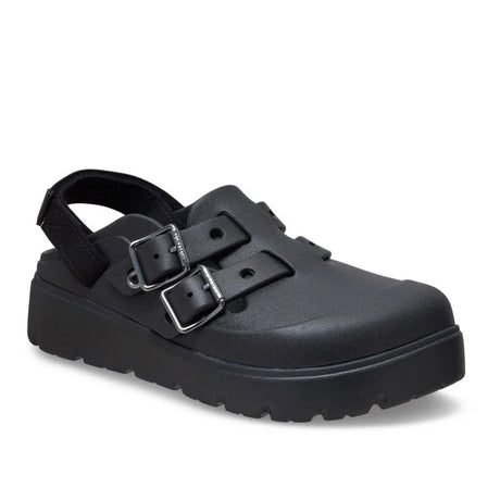 Clog Crocs Loaferette nero con suola platform, due fibbie e cinturino posteriore