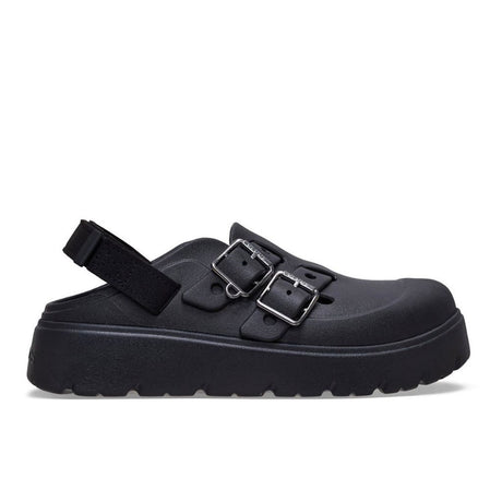 Clog Crocs Loaferette nero con suola platform, due fibbie e cinturino posteriore