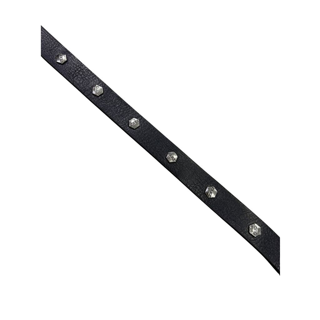 Cintura donna Cult nera in ecopelle con borchie esagonali con logo