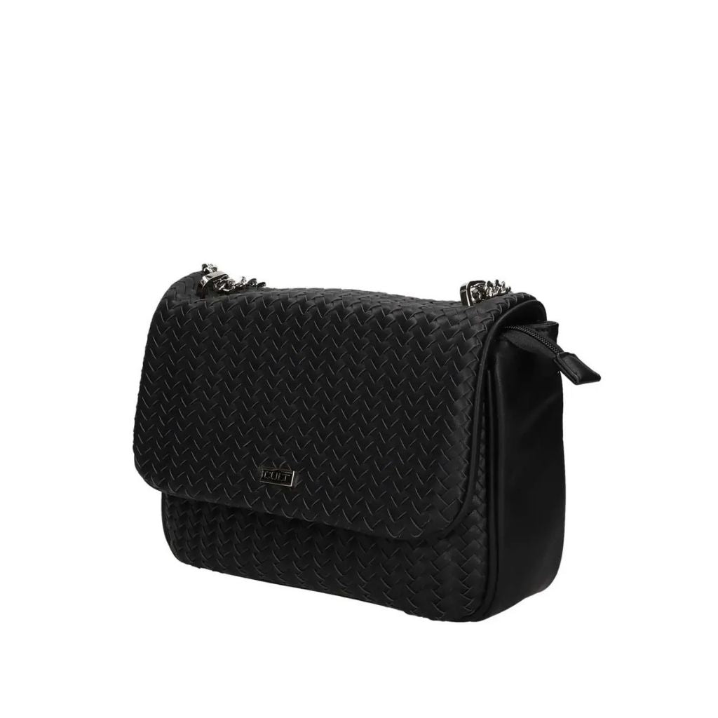 Borsa a tracolla nera in ecopelle intrecciata