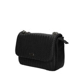 Borsa a tracolla nera in ecopelle intrecciata